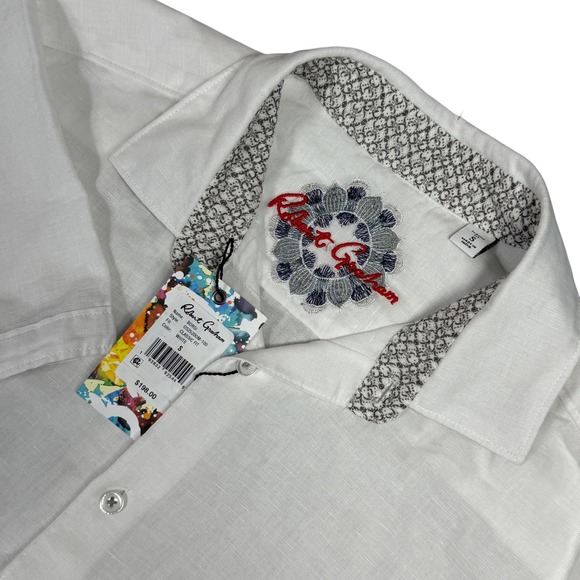 Robert Graham Borsi Classic Fit Linen Cotton Short Sleeve Men's S White New $198